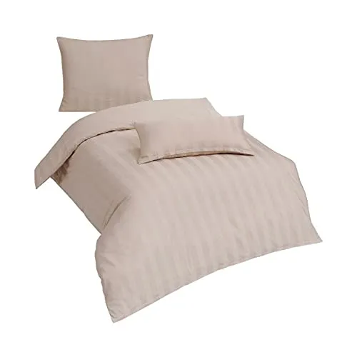 Traumschlaf Mako-Satin Bettwäsche Uni Streifen 4 cm beige - Bettwäsche-Set aus 100% ägyptischer Baumwolle, feuchtigkeitsregulierend und pflegeleicht für ultimativen Schlafkomfort das ganze Jahr über.