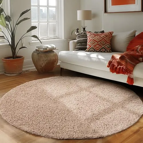 Carpettex Shaggy-Teppich, Hochflor, Wohnzimmer, Florhöhe 3 cm, einfarbig, Beige, 160 x 160 cm, rund