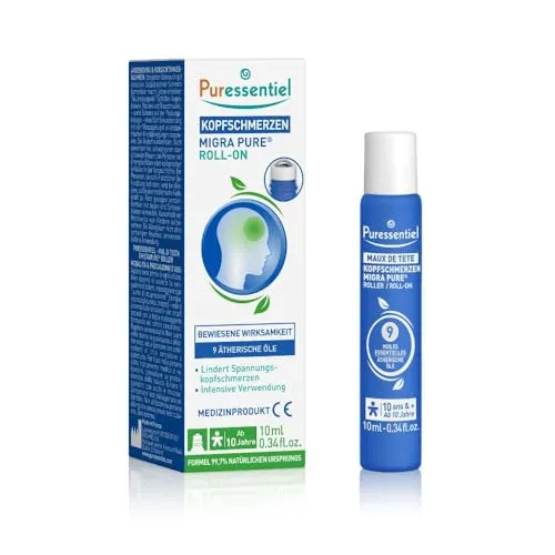 Puressentiel – Massage Kopfschmerzen-Roll-on mit 9 ätherischen Ölen – Kühlender gegen Kopfschmerzen – Pfefferminzöl gegen Spannungskopfschmerzen – 10 ml
