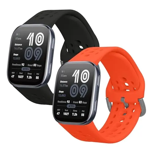 kwmobile 2X Uhrenarmband für Amazfit Bip 6 Armband - Fitnesstracker Band Set aus TPU Silikon - Ersatzarmband Smartwatch - Schwarz Orange