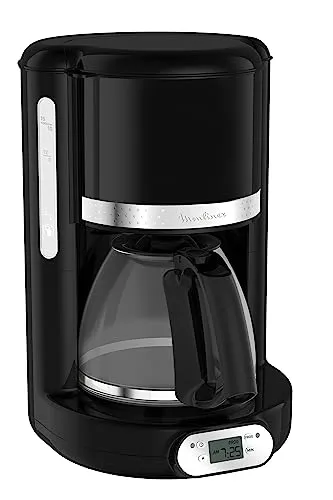 Moulinex Filterkaffeemaschine programmierbar 24h, Vintage-Design, Fassungsvermögen 1,25 l, 10 bis 15 Tassen, schwenkbarer Filterhalter, Warmhaltefunktion 30 min, Glaskanne, Sonne FG380B10