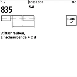 DIN 835 Stiftschraube M12x60 Stahl 5.8 blank, 50 Stück - Hochwertige Stiftschrauben M12x60 aus Stahl 5.8, ideal für zuverlässige Verbindungen in verschiedenen Anwendungen, 50 Stück im Set.