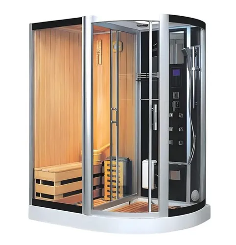 Wellnesskabine Sauna mit Dampfdusche 172x110 cm - Multifunktionsdusche in einer eleganten Kombisauna. Ideal für Innen- und Außenbereiche, gefertigt aus hochwertigem Massivholz. Maße: 172 x 110 x 215 cm, mit 2 Jahren Herstellergarantie.
