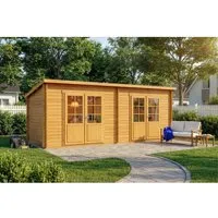 Alpholz Gartenhaus Maria Twin, BxT: 601x275 cm - Geräumiges Gartenhaus mit 13,29 m² Grundfläche, hochwertigen Doppeltüren und werkseitiger Imprägnierung für optimalen Schutz vor Schimmel und Schädlingen.