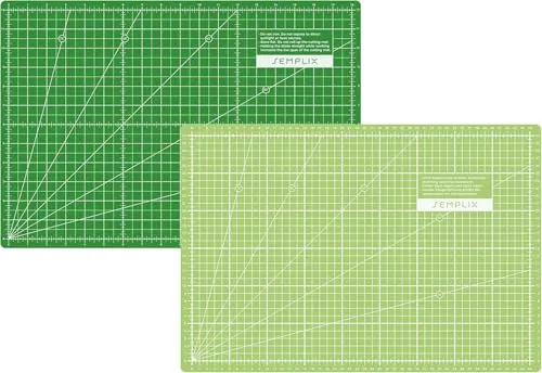 SEMPLIX Selbstheilende Schneidematte A0-A4 - Grün, Rosa, Grau, Türkis, Lila - Ideal fürs Basteln, Nähen & Patchworken - Beidseitig Bedruckt - Vorderseite cm Rückseite inch Bemaßung (Hellgrün-Grün, A3)