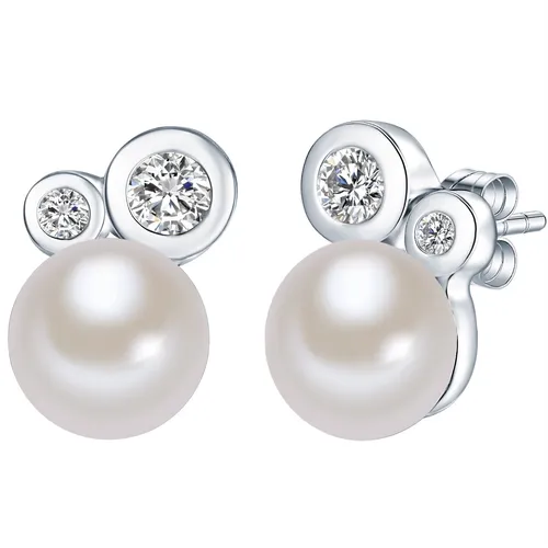 Valero Pearls Damen-Ohrstecker - Ohrringe für Damen mit hochwertigen 8 mm Süßwasser-Zuchtperlen und funkelnden Zirkonia, ideal für glamouröse Anlässe und als Geschenk für Perlenschmuck-Liebhaberinnen.