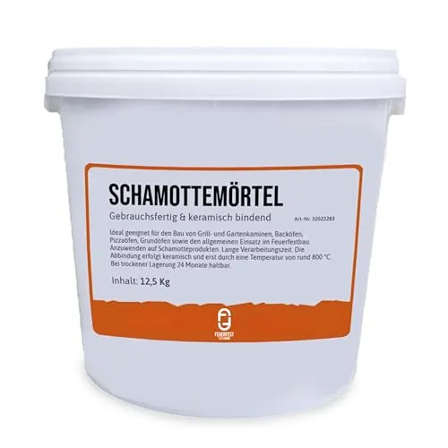 Feuerfest 123 - Schamottemörtel 12,5 kg - Kamin- & Ofenversiegelungen, hitzebeständig bis 1.450 °C, ideal für den Bau von Grill- und Gartenkaminen sowie Backöfen mit keramischer Abbindung für hohe Haltbarkeit.