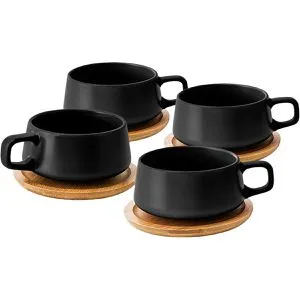 MiaMio Cappuccinotasse Set 4 x 320 ml - Cappuccinotassen in elegantem Schwarz, ideal für stilvolle Kaffeepausen und perfekt für Cappuccino-Liebhaber.