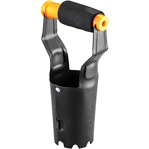 KADAX Pflanzlochstecher aus Metall, Automatikpflanzer mit bequemem Griff aus Kunststoff, Blumenzwiebelpflanzer mit Auslöseautomatik und Tiefenskala (Schwarz/orange)