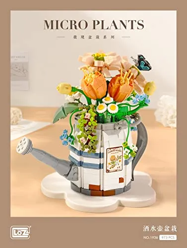LOZ 1936 Building Blocks Eternal Flower Series Watering Can Potted Plant Bouquet Artificial Flowers Artificial Plants for Crafting Room Decoration Creative Construction Toy