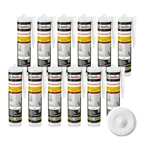 Fassadenacryl Strukturacryl Weiss 12 x 300ml - Plastoelastische Dichtmasse - Dichtstoffe & Fugenmittel, hochflexible Acryl Dichtmasse mit mineralischer Körnung, ideal für innen und außen, sehr gute Haftung und geruchsneutral.
