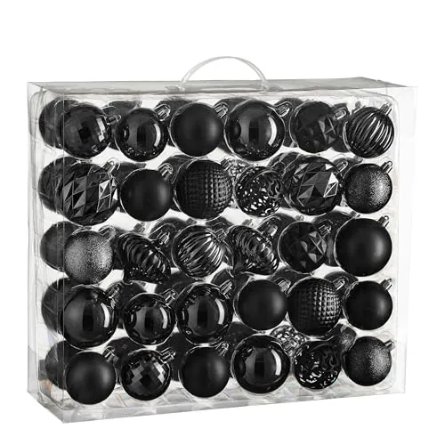 Mica Decorations Weihnachtsbaumkugel Set - Bruchfest, Schwarz, 60 Stück, Ø 7 cm - Verschönern Sie Ihren Weihnachtsbaum mit diesem bruchfesten Set von Mica Decorations! 60 stilvolle schwarze Kugeln mit 7 cm Durchmesser, ideal für eine festliche Atmosphäre, auch bei kleinen Kindern und Haustieren.