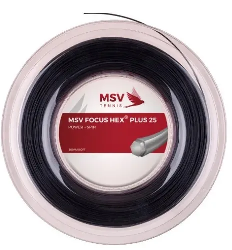 MSV Saitenrolle Focus-HEX Plus 25, Schwarz - Hochleistungs-Tennissaiten - Tennissaiten, 200 m Länge und 1.25 mm Dicke für präzise Kontrolle und optimale Spin-Performance auf dem Platz.