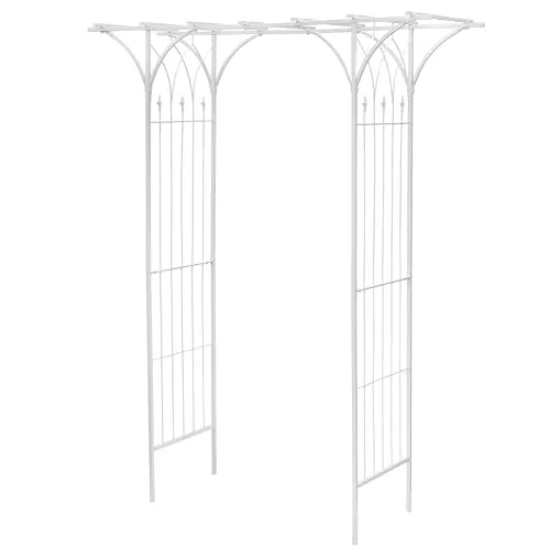 HAFIX Rosenbogen - Tibet - für Garten. Rosenspalier aus pulverbeschichtetem Metall. Rank Hilfe für Kletterpflanzen Torbogen Rosenrankenhilfe Gartenbogen wetterfest & freistehend 233x110x56cm in weiß.