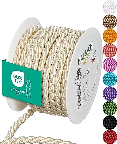 Halbach Seidenbänder Premium Kordel (Creme) | Breite 8mm Länge 10m | Made in Germany & Öko-Tex Zertifiziert | glänzende Satinkordel aus Acetat