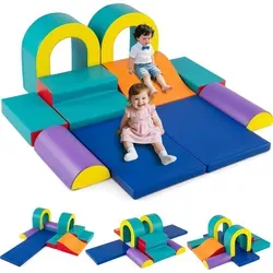 COSTWAY 10-teilige Schaumstoff Bausteine für Kleinkinder - Vielseitiges Spielset mit 10 Teilen: Rutsche, Treppe und verschiedene Blöcke. Fördert Kreativität und motorische Fähigkeiten in einer sicheren Spielumgebung für Kinder ab 1 Jahr.