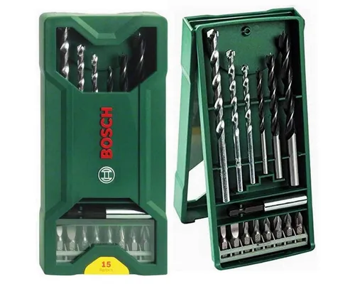 BOSCH Bohrer- und Bitset Mini-X-Line Mixed-Set 15-tlg., 3 Stein-, 3 Holzbohrer, 8 Schrauberbits
