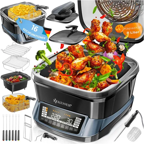 KESSER Multikocher 1800 W - All-in-One Küchengerät - Multikocher mit 16 Kochfunktionen und 8 Liter Kapazität, ideal für Familien. Perfekte Ergebnisse durch Temperatursonde und Heißluftzirkulation. Flexibles Kochen leicht gemacht!