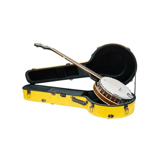 Crossrock Fiberglass Case-Fits Mastertone & Most 5-String Styles of Banjos, with Interior Compartment, Backpack Straps, Hygrometer, TSA Lock-Yellow (CRF2023MBJYL)
