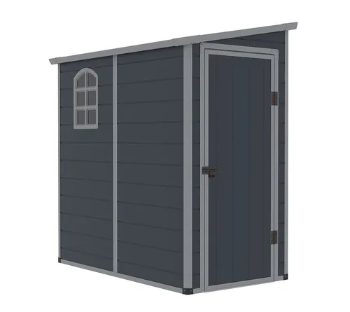 WESTMANN Kunststoff Gerätehaus Hortus M - Wetterfestes Anlehngerätehaus - Gerätehäuser: Kompaktes, robustes Gerätehaus mit wetterfesten Polypropylen-Paneelen und praktischem Flügeltür-Design für sicheren Zugang und viel Licht durch Fenster.