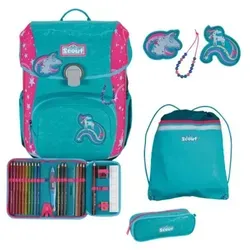 SCOUT Superflash Extreme Neo Set 4-teilig Unicorn - Schulranzen-Set mit stark reflektierender Oberfläche, inklusive zwei Schlampermäppchen und Sportbeutel, ideal für Schule und Freizeit.