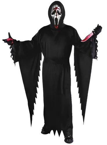 Fun World Blutendes Ghostface Scream Kostüm M-L - Gruseliges Halloween Kostüm mit blutender Maske und einteiliger Robe, perfekt für schockierende Auftritte auf jeder Halloween-Party.