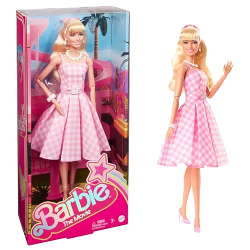 Barbie Puppe - Barbie the Movie Doll, rosa-weißes Vintage-Kleid mit Gänseblümchen Halskette, ideal für Sammler und Spielspaß ab 3 Jahren
