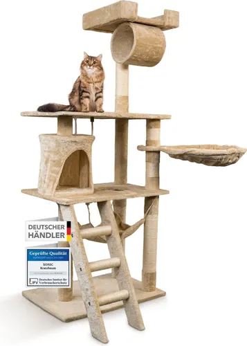 Foxdevil by xonic® Stabiler Kratzbaum für Katzen - Kratzbaum für Katzen mit Hängematte, Kuschelhöhle und Spielkordel. Optimal für Krallenpflege und Spielspaß, perfekt für aktive Katzen und platzsparend im Design.