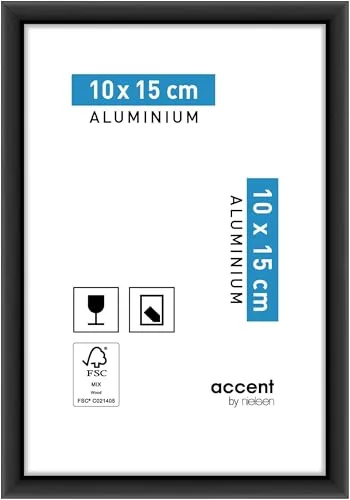 accent by nielsen Bilderrahmen, 10 x 15 cm, Aluminium, Schwarz matt, Fotorahmen zum Auftstellen und Aufhängen im Hoch- & Querformat, Echtglas, Accent