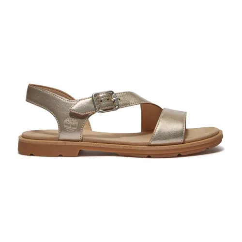 Timberland CALISTA BAY BACKSTRAP SANDAL - Goldfarbene Sandale in Größe 39 EU - Wanderschuhe mit stylishen goldenen Akzenten, aus hochwertigem Leder und Gummi-Laufsohle für optimalen Komfort und Halt auf jedem Terrain.