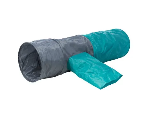 Spieltunnel 30 115 cm - Dunkel grau petrol, mit 4 Eingängen und Raschelfolie für aufregenden Spielspaß für Kleintiere