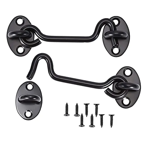 StüCk Sturmhaken mit öSe,Kabinenhaken Edelstahl,TüRhaken Schwarz Fensterhaken,Sturmhaken für SchwingtüR Holz,FensterläDen Holz ,Scheunentor Gartentor Riegel mit 8 Stück Montage Schrauben (10CM) 2