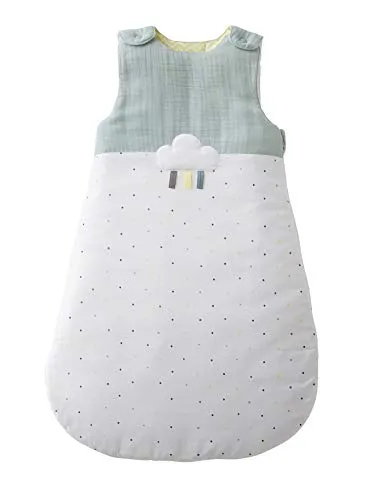 Vertbaudet Ärmelloser Baby Schlafsack,Frühlingsregen weiß/grün 85