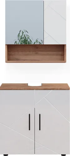 Vicco Badmöbel-Set Irma, Eiche/Weiß Hochglanz, 2-teilig von Vicco