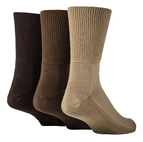 IOMI - 3er Pack Herren und Damen Bambus Ohne Gummi Socken für Diabetiker | Diabetikersocken Bambussocken (Braun, 43-45)