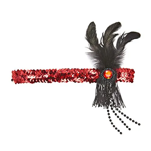 Amakando Feder Kopfschmuck Charleston Haarband rot-schwarz Federhaarband 20er 30er Jahre Haarband Kostüm Accessoire Damen Gatsby Haarschmuck Federschmuck