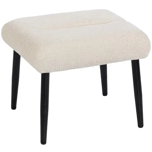 HOMCOM Sitzhocker Hocker mit weichem Sitzkissen Stahlbeinen Fußhocker mit Chenille-Stoff Polsterhocker Ottoman für Schlafzimmer, Wohnzimmer, Cremeweiß