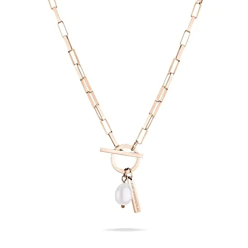 Liebeskind Berlin Halskette LJ-1215-N-40 Roségold - Ketten für Damen, elegante Edelstahl-Halskette in IP Roségold mit T-Bar-Verschluss und Perle, perfektes Geschenk für jeden Anlass.