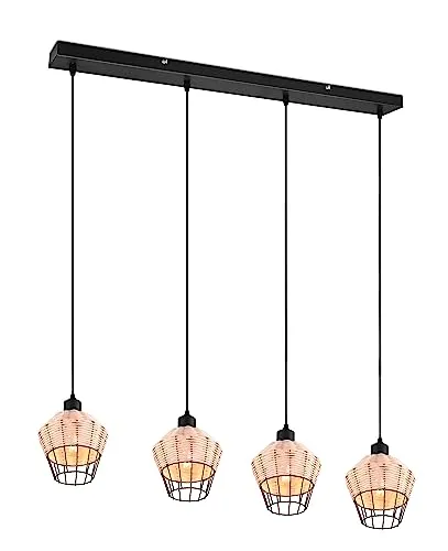 Trio R31264036 Pendelleuchte Borka - Höhenverstellbare 4x40W E27 Lampe in Schwarz und Natur - Lampen - Stilvolle Pendelleuchte mit höhenverstellbarem Design für individuelle Raumgestaltung und optimale Lichtverhältnisse.