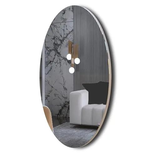 Organizedlife Ovaler wandmontierter Spiegel, Rahmenlos, für Schlafzimmer oder Badezimmer, modernes minimalistisches und stilvolles Design, horizontal oder vertikall, 64x 37CM