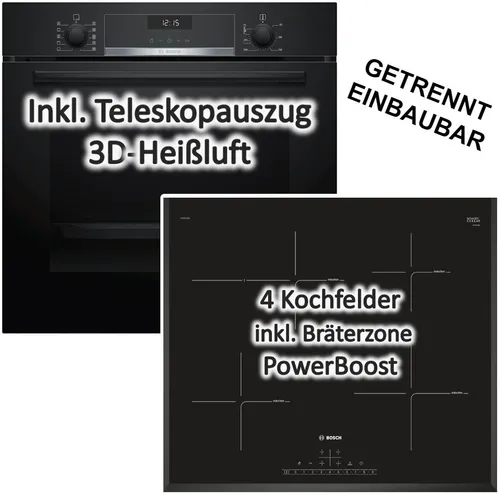 Herdset Bosch Backofen mit Auszug +Induktionskochfeld autark 60cm Bräterzone NEU
