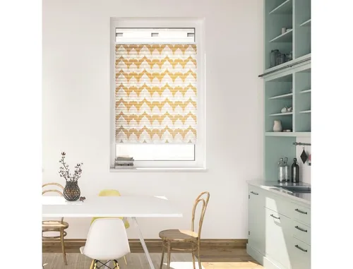 LICHTBLICK ORIGINAL Plissee Klemmfix Boho Zig Zag - Gelb - Plissee ohne Bohren, blickdicht und leicht zu montieren. Das kreative Design bringt Farbe ins Zuhause und schützt vor neugierigen Blicken.