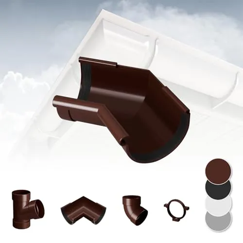 RAINWAY S Regenrinnen System (Rinnenwinkel Innen 135° braun) - PVC-U Kunststoff in 4 Farben, für Dachflächen < 100m² empfohlen, Eckstück 135 Grad Bogen