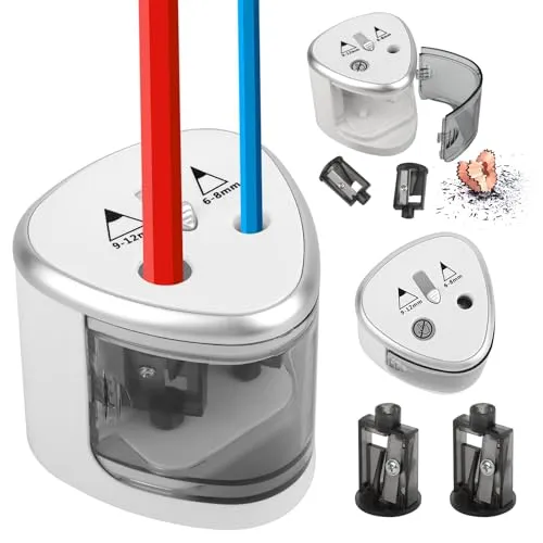 Elektrischer Anspitzer,Elektrischer Universal Bleistiftspitzer,Spitzmaschine Elektrisch, Anspitzer Elektrisch Dicke und Dünne Stifte,für Schule,Zuhause,Büro,Klassenzimmer und mehr-silbrig