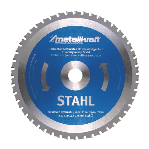 Metallkraft Sägeblatt für Stahl Ø 230 x 2,0 x 25,4 mm Z48 - Hochwertiges Sägeblatt aus Japan, ideal für präzise Schnitte in Stahl mit 48 Zähnen für saubere Ergebnisse.