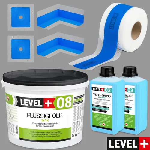 Dichtset für Badabdichtung ca 10m2 Flüssigfolie 12kg Ecke  Dichtband SET303