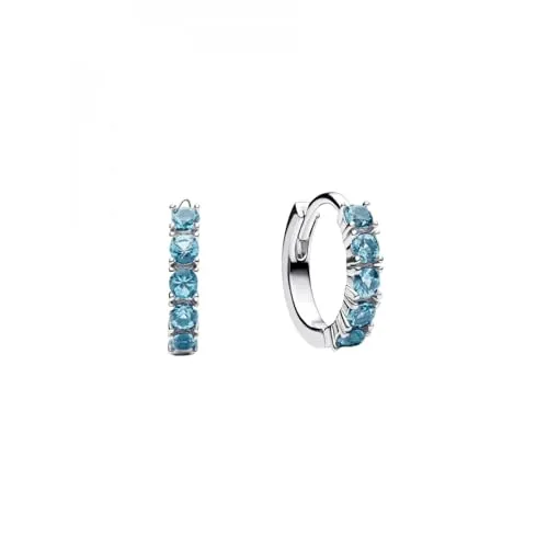 Pandora Timeless Hellblaue Huggie Ohrringe - Ohrringe für Damen mit aquamarinblauen Zirkonia, handgefertigt aus Sterling Silber, ideal für einen modernen, auffälligen Look.