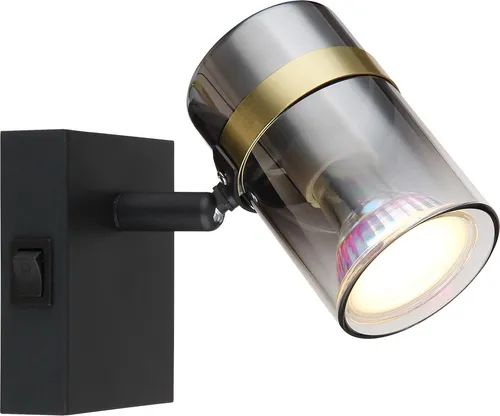Wandleuchte Innen mit Schalter Wandlampe Rauchglas Wandstrahler Schwarz 57916-1