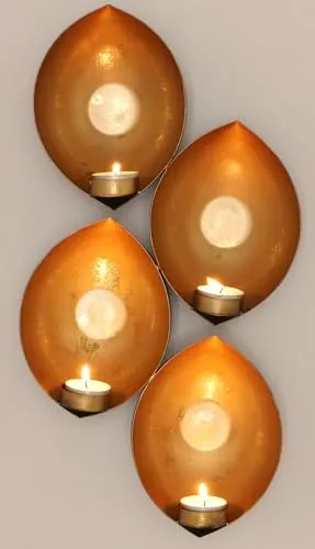 GURU SHOP Wandkerzenhalter, Wandteelicht - Gold, 46x20x7 cm in gold von Guru-Shop