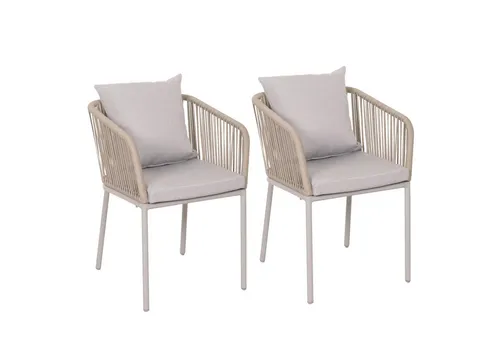 PROREGAL® Gartenstuhl 2x Gartenstuhl 75x55x55cm wetterfest Aluminium Rope Grau Kissen Grau